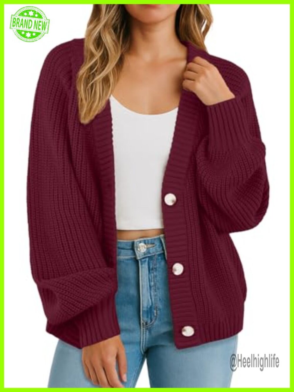 Chunky Knit Cardigan Sweater V-Neck Button Down Long Sleeve
